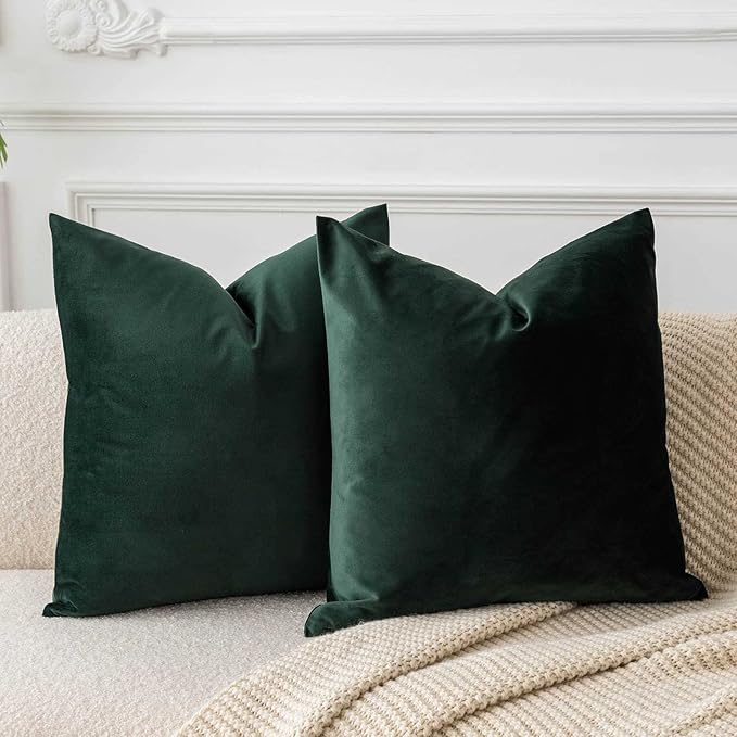 JUSPURBET Army Green Throw Pillow Covers Set of 2 Decorative 22x22 Velvet Pillow Covers for Couch Sofa Bed Soft Cushion Covers Cases with Invisible Zipper for Living Room Home Decor