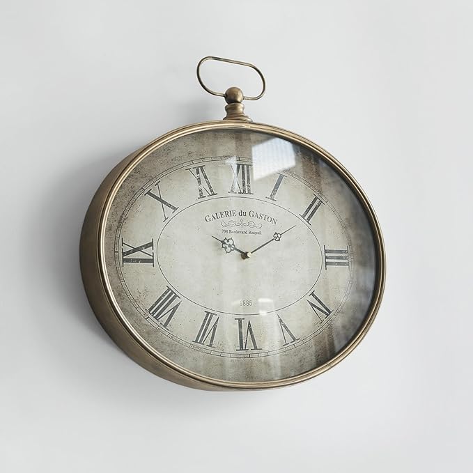 Vintage Decorative Wall Clock - 16 inch, Oval Pocket Watch Design, Retro Gold, Roman Numerals, Battery Operated, Large Antique Wall Clock for Living Room, Entryway, Kitchen, Bedroom, Bathroom, Office