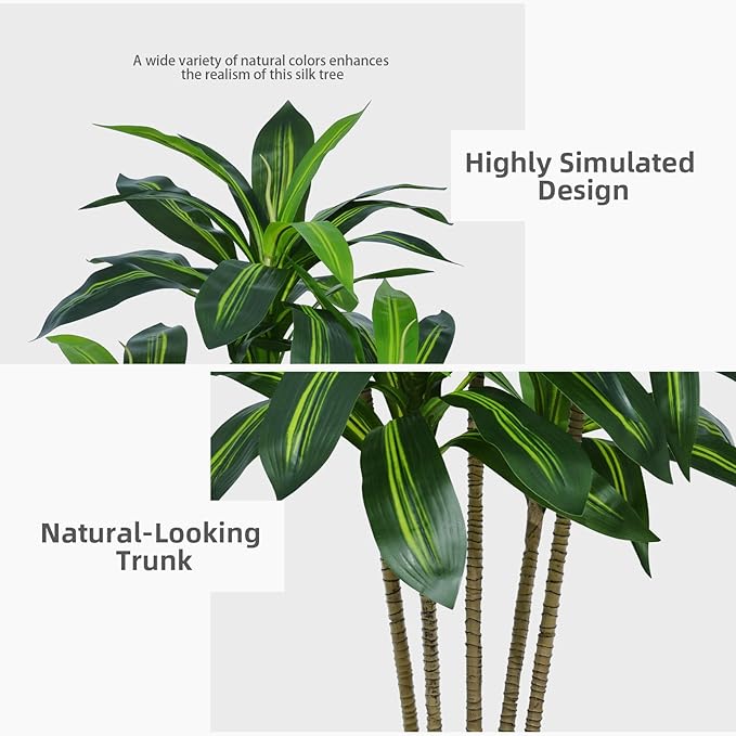 Artificial Dracaena Tree 5FT - Faux Tree with White Tall Planter - Fake Tropical Yucca Floor Plant in Pot - Artificial Silk Tree for Home Office Living Room Decor Indoor