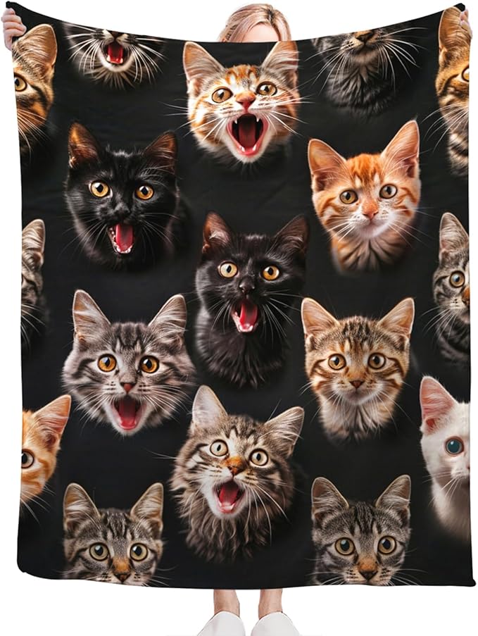 Tijuboni Cats Throw Blanket Cat Gifts for Girls Boys Women Men Kids Adults Soft Flannel Fleece Blanket for Couch Sofa Bed Home Decor 50"x60"