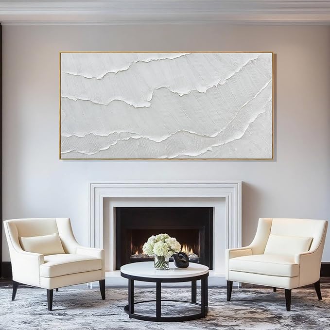 WINKAILIN Contemporary Gray-White Abstract Flat printing Wall Art with Frame Large Canvas Ocean waves Painting for Living Room Bedroom Above Couch Decor 29"x58"