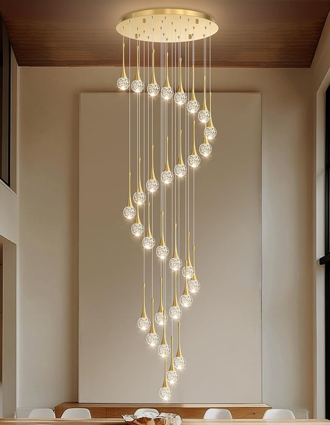 30 Light Modern Glam Crystal Chandelier for High Ceiling LED Dimmable Ceiling Pendant Light Staircase Foyer Enterway Living Room Chandelier Lighting Antique Gold