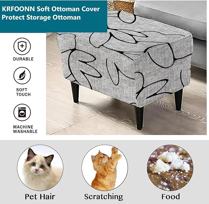 KRFOONN Stretch Ottoman Cover Slipcovers Rectangle Fit Length 27"-35" Footrest Stool Covers Printed Ottoman Cover for Foot Stool Furniture Protector with Non Slip Elastic Bottom, Color 03