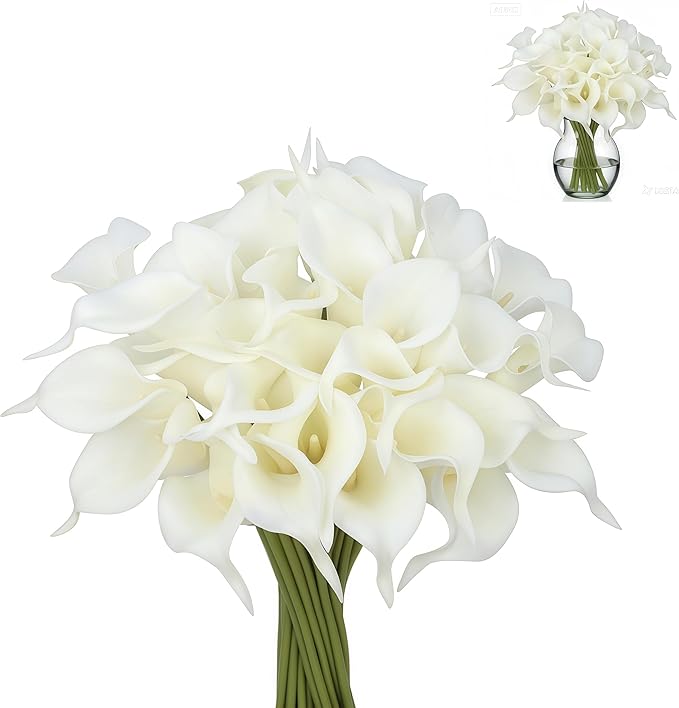 Artificial Flowers-6PCS Realistic Calla Lily Artificial Flowers - 13.5" Latex Real Touch Faux Lilies for Wedding Bouquets, UV Resistant Outdoor Decor & Home Centerpieces (Pure-White)