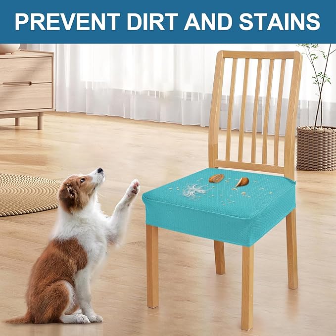 Smiry Waterproof Seat Covers for Dining Room Chairs Set of 2, Stretch Jacquard Removable Washable Chair Seat Slipcovers Protector, No Rear Covers, Aqua