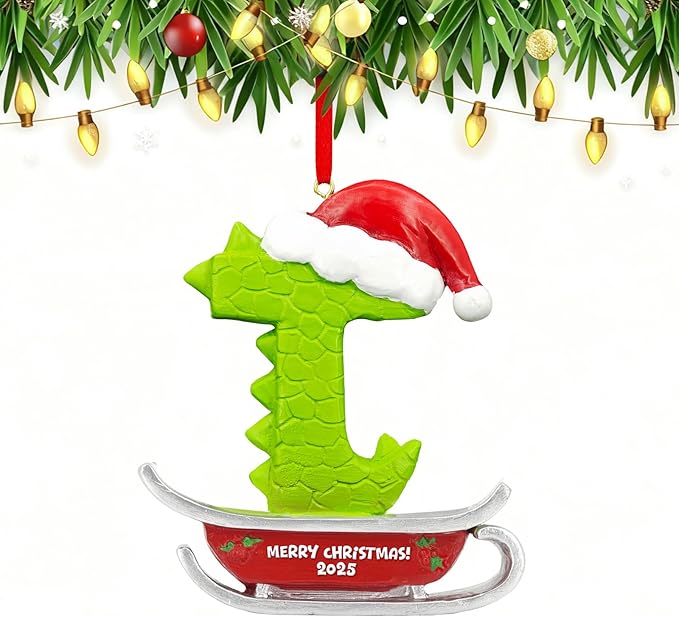 26 Letter Ornaments for Christmas Tree Decoration,Personalized Letters Ornaments, Initial Christmas Ornament, Hanging DIY Letter Xtmas Dinosaur Ornament, Gifts for Family Friendse (T)