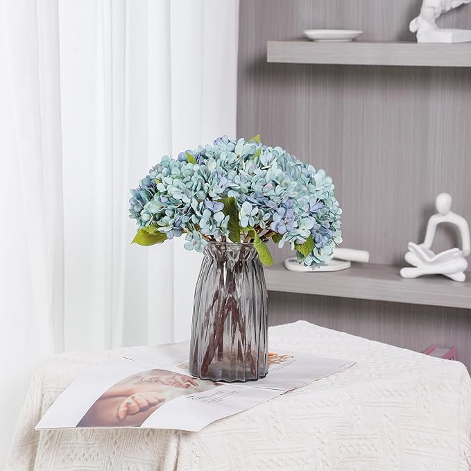 Kimura's Cabin 6pcs Fake Blue Flowers Artificial Silk Hydrangea Flowers Bouquets Faux Hydrangea with Stems for Farmhouse Home Table Centerpieces Wedding Party Decoration(Blue, Pack of 6)