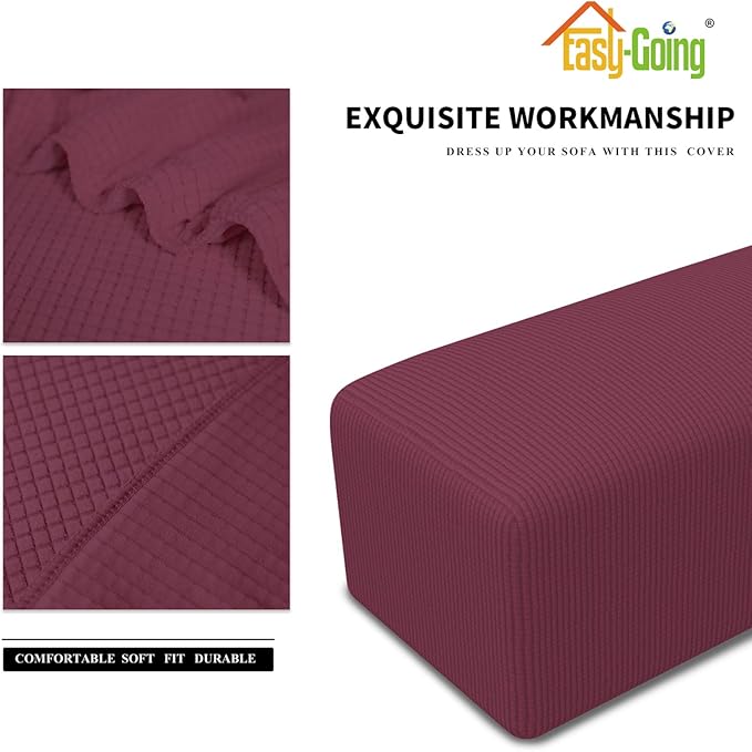 Easy-Going Stretch Ottoman Cover Folding Storage Stool Furniture Protector Soft Rectangle slipcover with Elastic Bottom(Ottoman Large,ASH Rose)