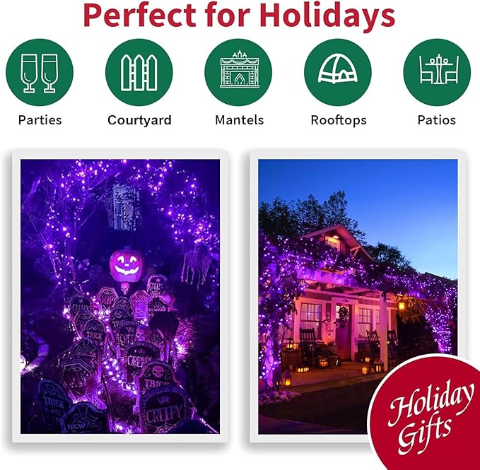 LAMPHOME Purple Halloween Lights- 21.6FT100 LED Christmas Lights, Mini led String Light for Indoor Outdoor Home Holiday Party Wedding Independence Day Decoration
