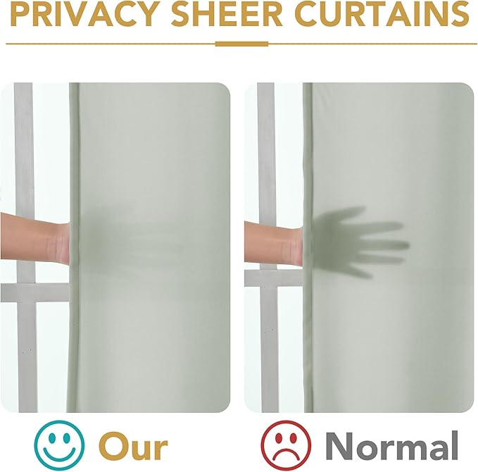 H.VERSAILTEX Sheer Curtains 95 inches Long No-See-Through Farmhouse Curtain for Living Room Light Filtering Semi Sheer Curtain for Bedroom Privacy Window Curtains Drapes 2 Panels Rod Pocket, Sage