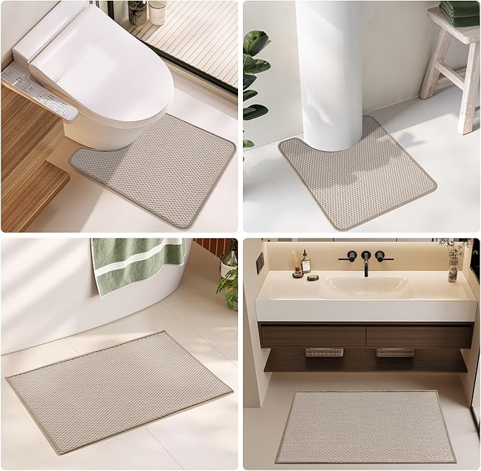 Bathroom Rugs Non Slip Washable, Super Absorbent Thin Bath Mat Small Quick Dry Low Pile Bathroom Rug, Beige 20"x30"