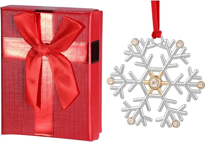 Snowflake Christmas Ornament Set - Silver & Gold Plated Metal Snowflake Ornaments for Christmas Tree - Annual Holiday Keepsake (Style C)