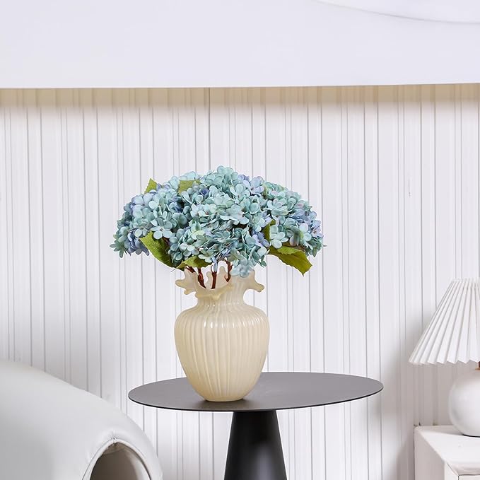 Kimura's Cabin 6pcs Fake Blue Flowers Artificial Silk Hydrangea Flowers Bouquets Faux Hydrangea with Stems for Farmhouse Home Table Centerpieces Wedding Party Decoration(Blue, Pack of 6)