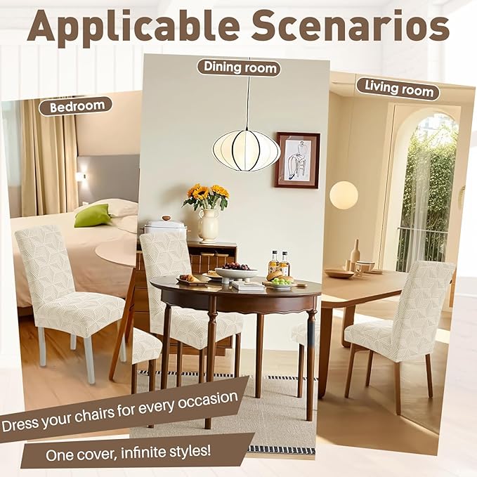 YEMYHOM Dining Chair Covers Set of 2, Stretch Dining Room Parsons Chair Slipcover, Removable Washable Furniture Protector for Home, Kitchen, Banquet (Beige)