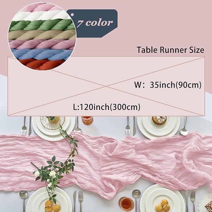 IVAPUPU 2 Pcs Cheesecloth Table Runner - 10ft Pink Boho Gauze Cheese Cloth Table Runners for Baby Shower Decoration Wedding Party Summer Garden Decor Valentines Day Decorations