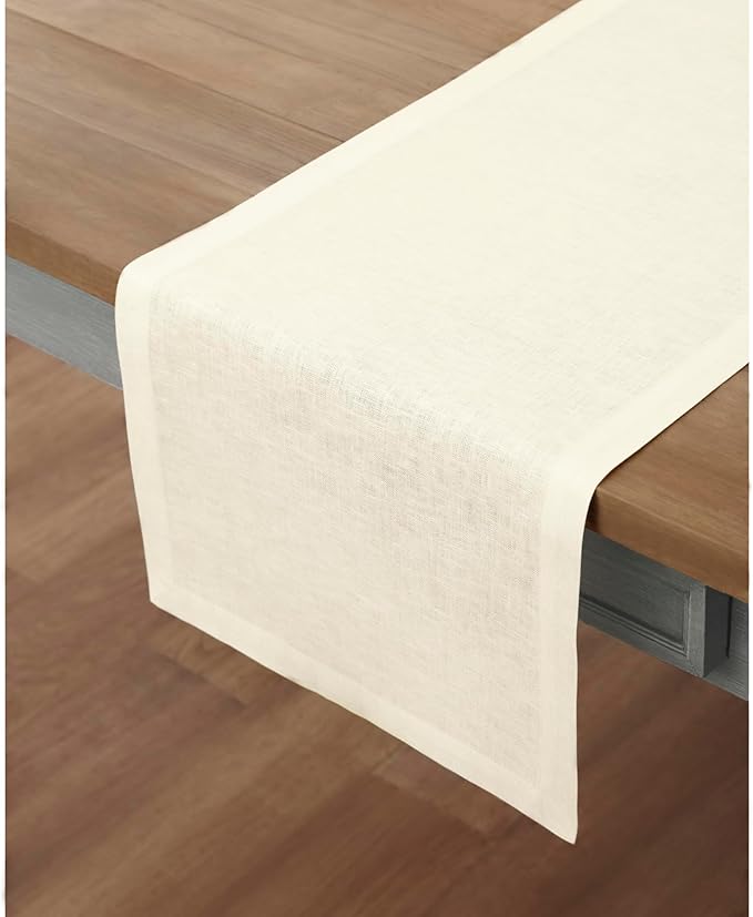 Solino Home Linen Ivory Table Runner 60 Inches - 100% Pure Linen Small Table Runner 14 x 60 Inch Ideal for Dresser and Coffee Tables - Spring, Easter - Fete