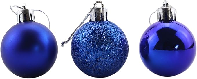 Bestjybt 24pcs 1.18" Small Christmas Ball Ornaments Shatterproof Christmas Decorations Tree Balls for Holiday Wedding Party Decoration, Tree Ornaments Hooks Included (Dark Blue, 3cm/1.18")