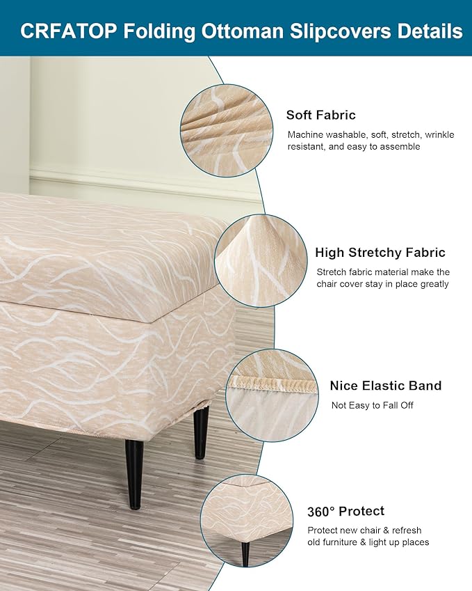 CRFATOP Printed Rectangle Ottoman Stool Cover Stretch Folding Storage Footstool Bench Slipcovers Upholstered Foot Chest Chair Covers Washable Entryway Furniture Protector with Elastic Bands,L,07