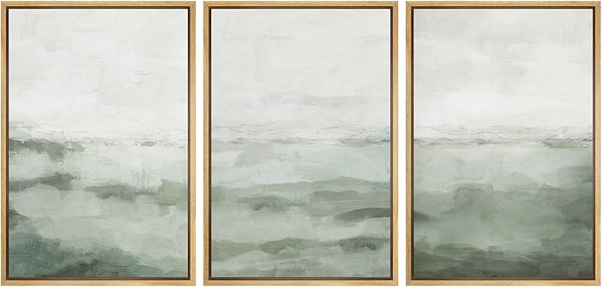 MUDECOR Framed Canvas Print Wall Art Sage Green Abstract Prints Minimalist Modern Wall Art Decor for Bedroom - 16"x24"x3 Natural