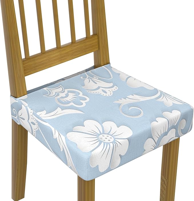 Stretch Dining Chair Seat Covers Set of 6,Dining Chair Slipcovers, Floral Printed Chair Covers,Soft Fabric Washable Upholstered Chair Seat Protector, No Rear Covers for Home Kitchen Dining Room