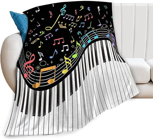 Music Note Blanket Piano Decor Throw Blanket Super Soft Flannel Lightweight Fluffy Plush Cozy Fuzzy Fleece Blanket Gifts for Music Lovers Woman Girls Men Kids Boys Adults Man for Bedding Sofa 40"X50"