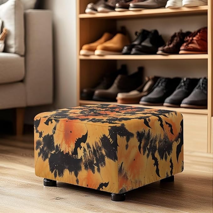 Rectangle Ottoman Cover Halloween Bat Ultra Stretch Small Ottoman Slipcover with Elastic Band Washable Foot Stool Covers Furniture Protector for Living Room Office Decor Size L