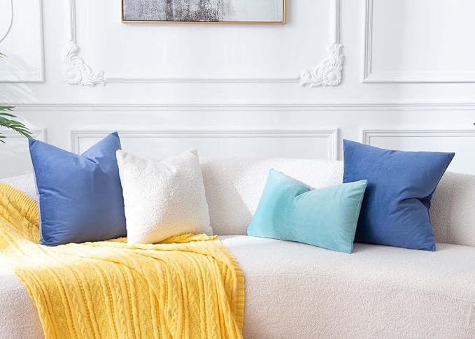 JUSPURBET Decorative Pillow Covers Set of 2 Velvet 26x26 Throw Pillow Covers for Couch Sofa Bed Soft Cushion Covers Cases with Hidden Zipper for Living Room Home Decor,Blue