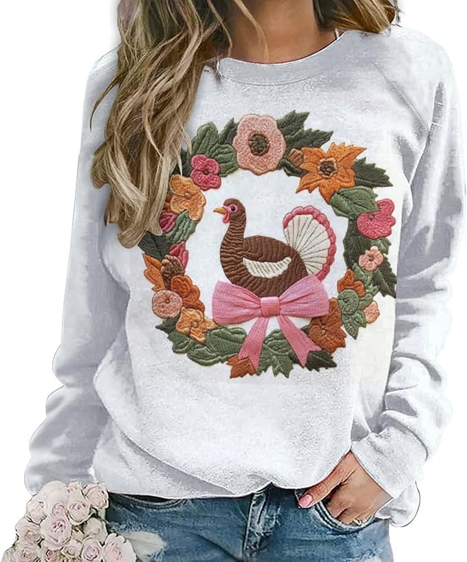 Womens Thanksgiving Sweatshirt Oversized Crewneck Pullover Casual Graphic Long Sleeve Shirts