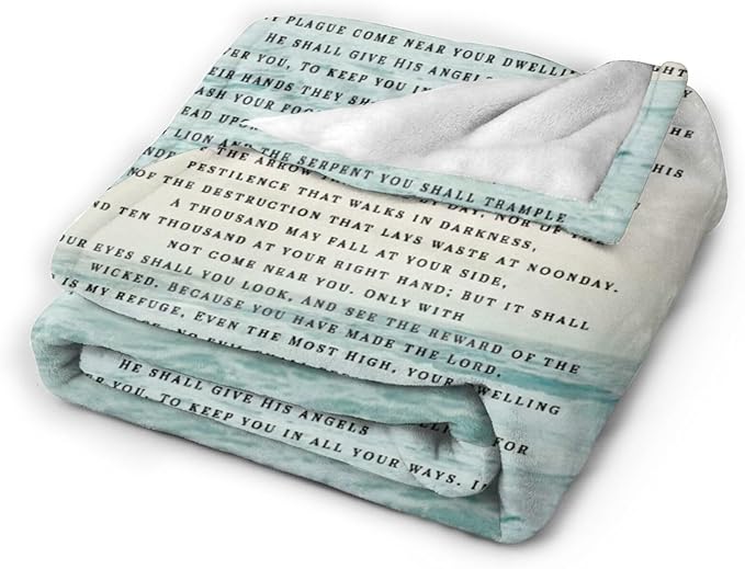 Tijuboni Psalm 91 Throw Blanket Christian Religious Gifts for Women Men Girls Boys Kids Adults Soft Flannel Fleece Blanket for Couch Sofa Bed Home Decor 50"x60"