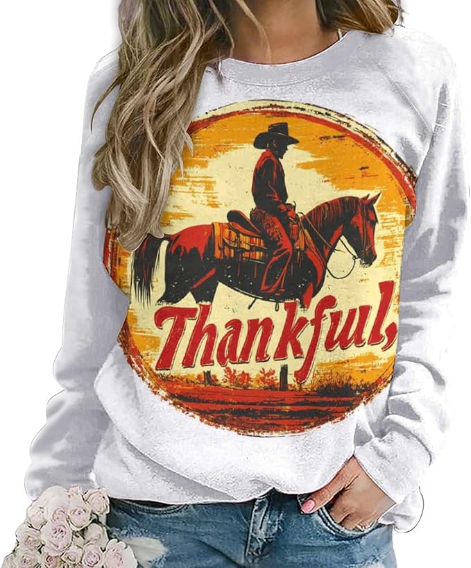 Thanksgiving Sweatshirt for Women Crewneck Pullover Casual Graphic Long Sleeve Shirts Sweater