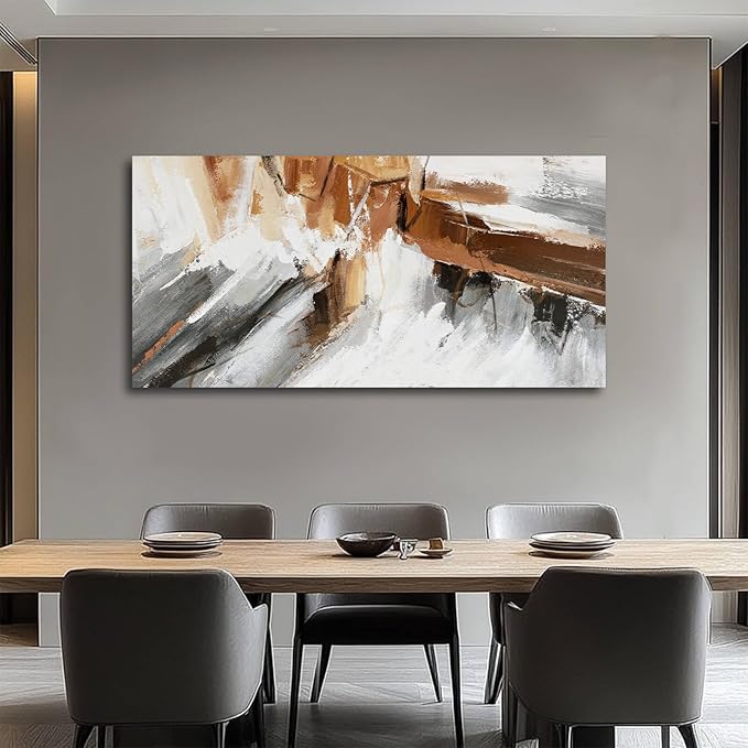 Graffiti Art Pictures Abstract Canvas Paintings White and Brown Poster Print 24"x48" Artwork for Bedroom Office Decorations