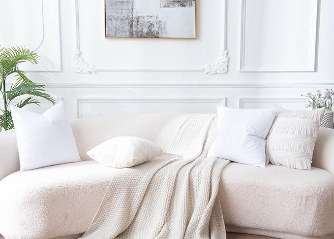 JUSPURBET White Throw Pillow Covers Set of 2 Decorative 22x22 Velvet Pillow Covers for Couch Sofa Bed Soft Cushion Covers Cases with Invisible Zipper for Living Room Home Decor