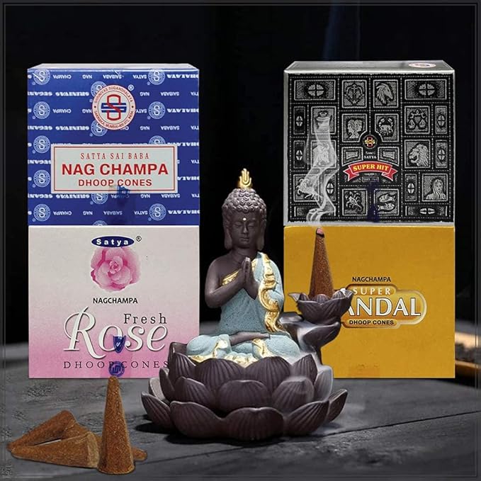 Satya Incense Cones Variety Pack #1 And Cone Incense Burner Bundle With 4 Legacy Fragrances