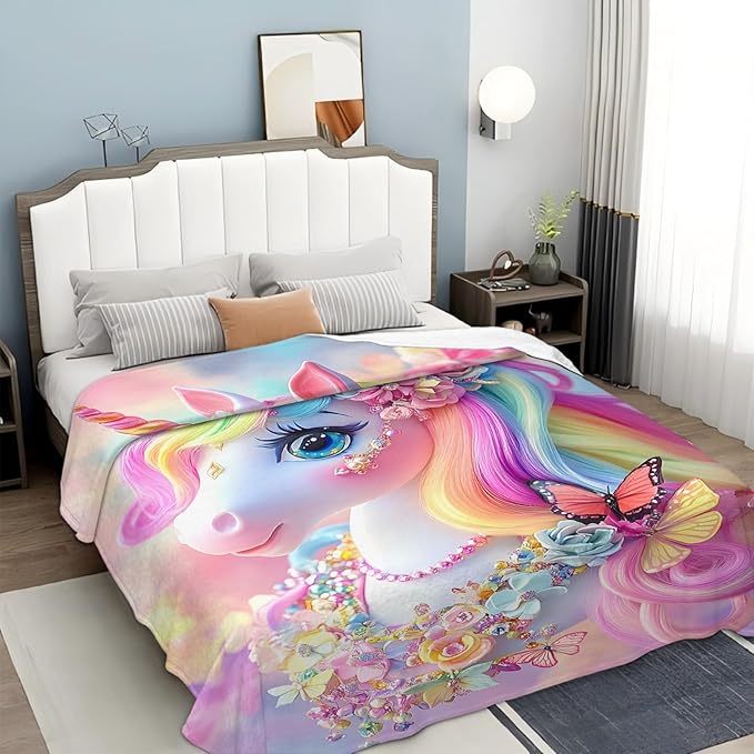 Tijuboni Pink Unicorn Throw Blanket Unicorn Gifts for Girls Women Boys Men Kids Adults Soft Flannel Fleece Blanket for Couch Sofa Bed Home Decor 50"x60"