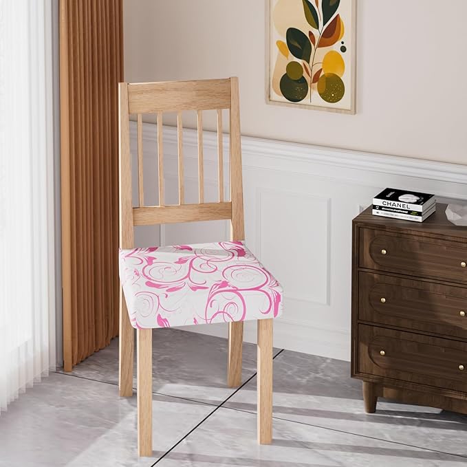 Stretch Dining Chair Seat Covers Set of 6,Dining Chair Slipcovers, Floral Printed Chair Covers,Soft Fabric Washable Upholstered Chair Seat Protector, No Rear Covers for Home Kitchen Dining Room