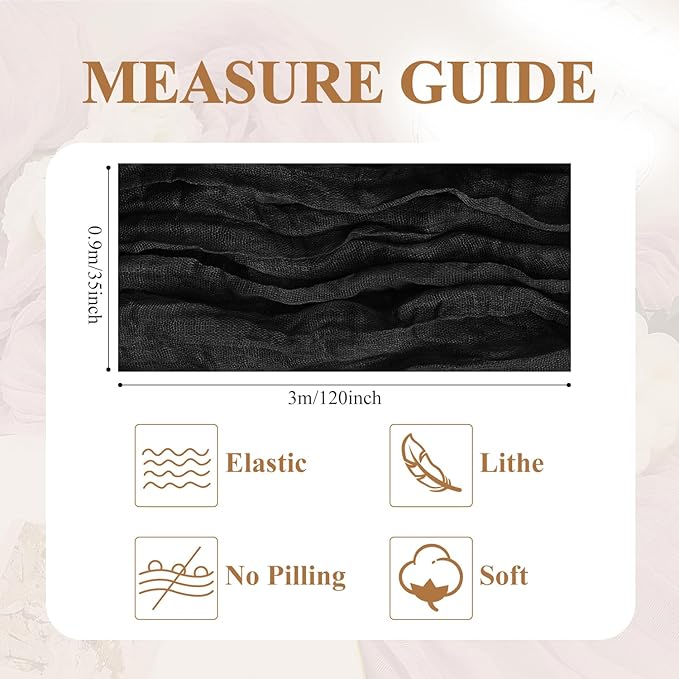 Asee'm 2pcs Cheesecloth Table Runner 120 Inches Long Black Boho Gauze Cheese Cloth Runner 10FT Rustic Sheer Table Runners for Valentine's Day Wedding Party Baby Shower Spring Easter Decoration