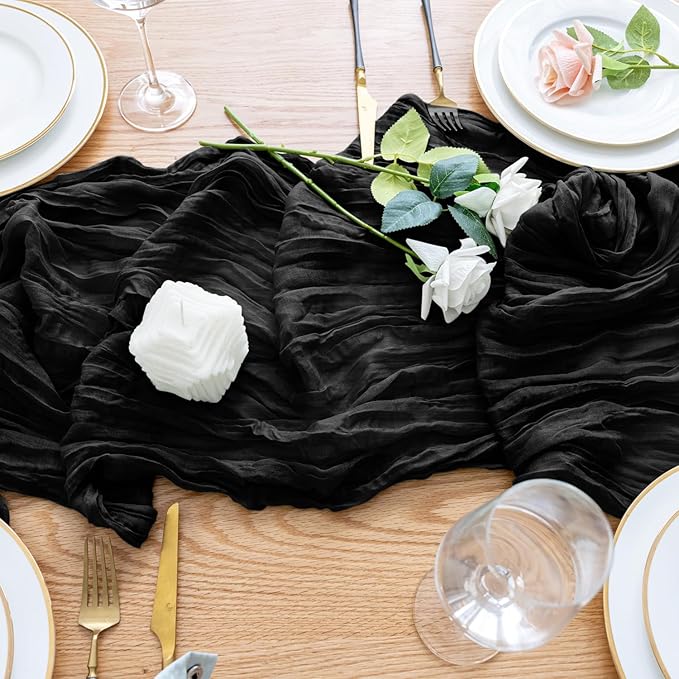 Wokceer Cheesecloth Table Runner 3Pack 10FT Black Christmas Boho Gauze Cheese Cloth Table Runner for Party Easter Rustic Sheer Table Runners for Baby Bridal Shower Wedding Table Decor