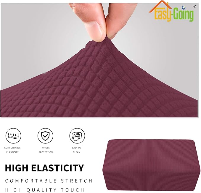 Easy-Going Stretch Ottoman Cover Folding Storage Stool Furniture Protector Soft Rectangle slipcover with Elastic Bottom(Ottoman Large,ASH Rose)
