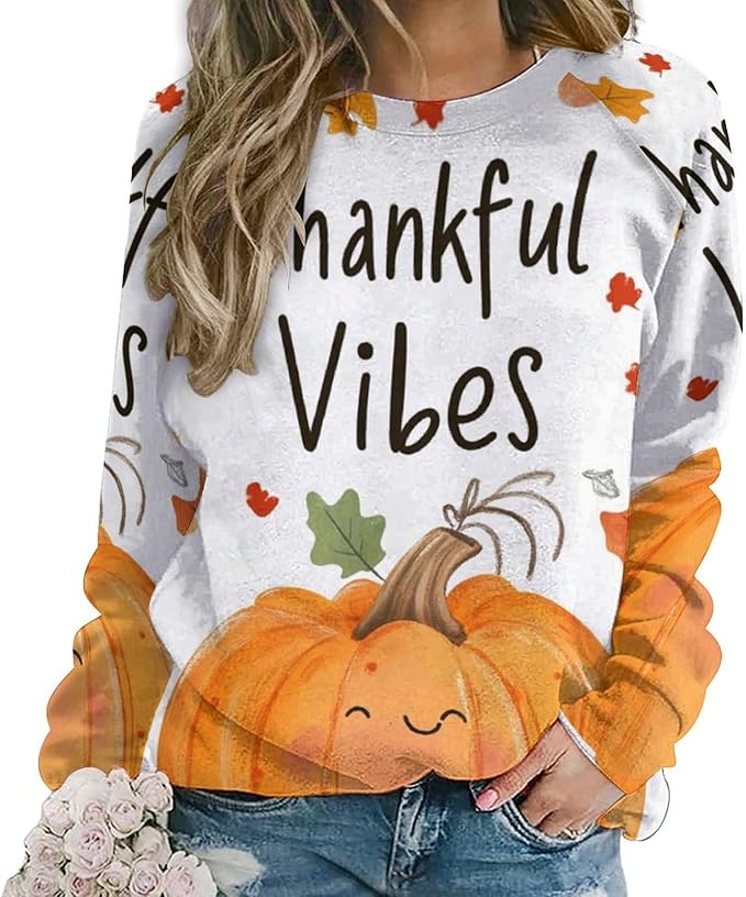 Womens Thanksgiving Sweatshirt Oversized Crewneck Pullover Casual Graphic Long Sleeve Shirts