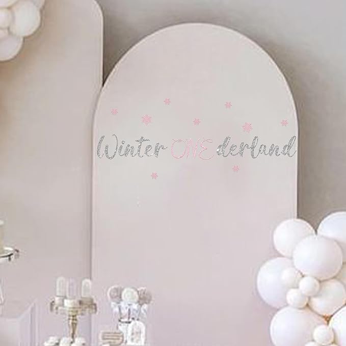 Winter ONEderland Wall Decal - Christmas Glitter Snowflake Decorations, Frozen First Birthday Party Supplies, Winter Wonderland Backdrop Sticker Photo Props