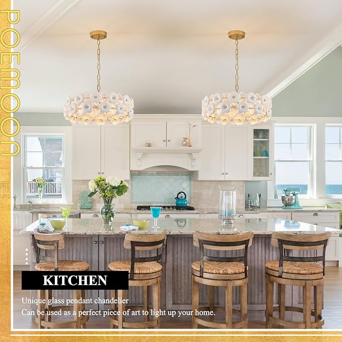 Modern Flower Elegant Glass Chandelier 20" Luxury 6 Lights Gold Chandelier Light Fixture for Living Dining Room Kitchen Entryway Bedroom Foyer, E12