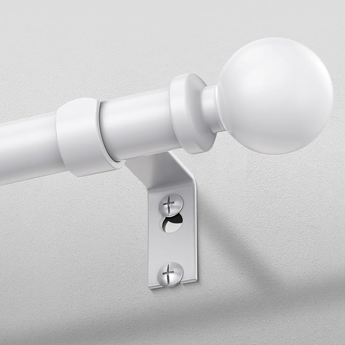 White Curtain Rod, 1 Inch Adjustable Heavy Duty Curtain Rods for Windows 30 to 56 Inch, Decorative Modern Window Treatment Rods, Telescopic Splicing Metal Drapery Pole, Easy Installation