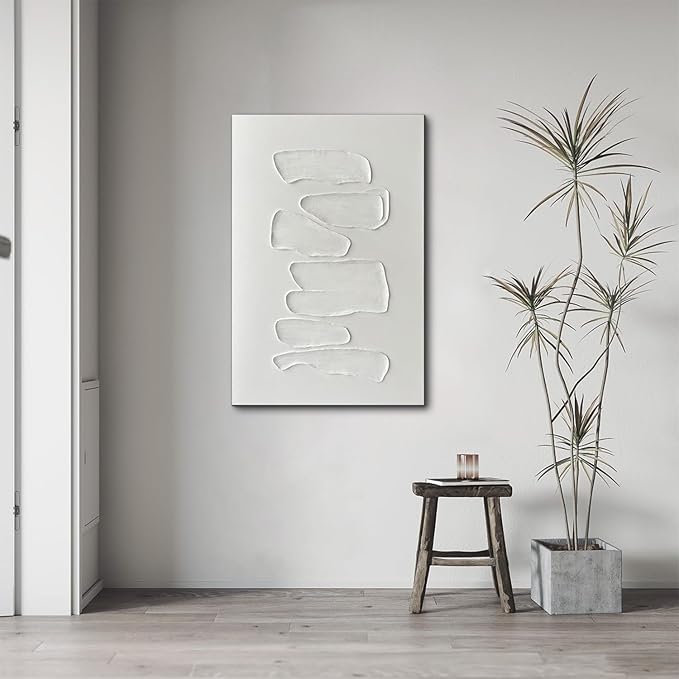 Creespi White Textured Wall Art - Hand Painted Minimalist Oil Painting On Canvas 24x36 inch,Modern Abstract Art Painting for Wall Décor