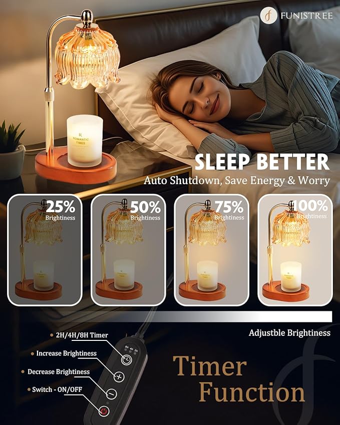 Candle Warmer Lamp with Timer Dimmable, Height Adjustable, Birthday Gifts for Women Mom, Suitable for New Home Decoration, Christmas Gift Lotus Flower Candle lamp,With 2 bulbs,Suitable for Jar Candles