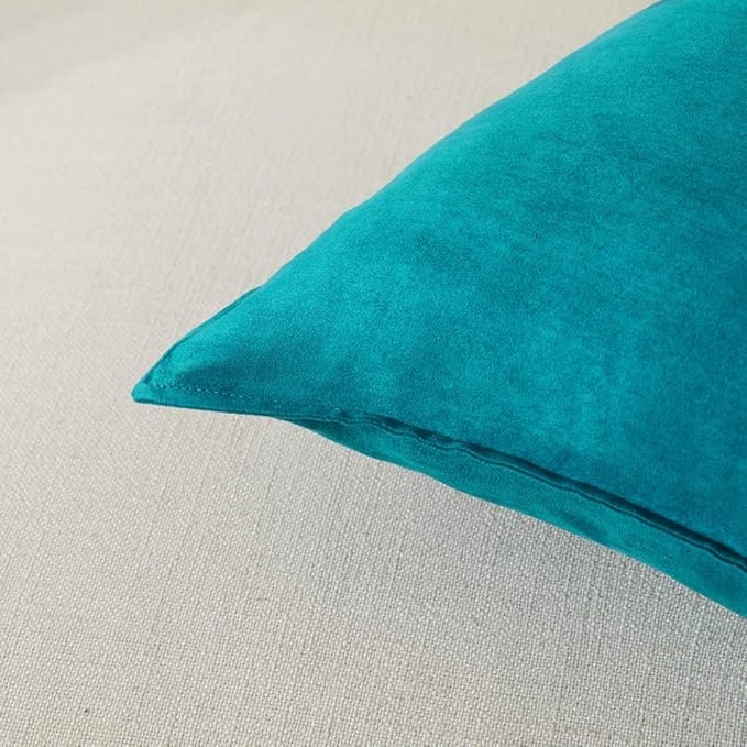 Fancy Homi 2 Packs Premium Faux Suede Decorative Throw Pillow Covers, Super Soft Square Pillow Case,Solid Cushion Cover for Couch/Sofa/Bedroom (22" x 22", Set of 2, Teal)