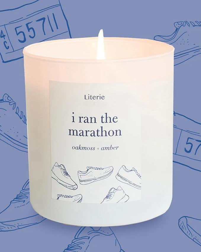 Literie NYC Inspired Scented Candle: I Ran The Marathon - Oakmoss & Amber Scent, 9oz, 50 Hour Burn, Vegan Soy & Coconut Blend Candle for Home Decor, Gift for Women & Men