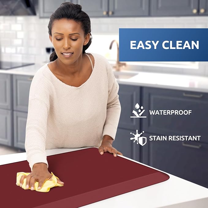 KitchenClouds Kitchen Mat Cushioned Anti Fatigue Kitchen Rug 0.8inch Waterproof Non Slip Kitchen Rugs and Mats Standing Desk Mat Comfort Floor Mats for Kitchen Sink Office (17.3"x60",Red)