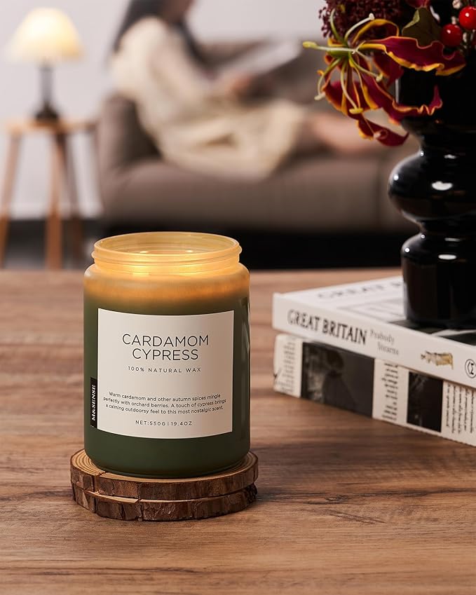 M&SENSE Spice Cardamom Cypress Large Soy Candles for Home Scented 2 Wick Large Soy Natural Candles 19.4oz 110 Hours Long Lasting Slow Burning, Christmas Holiday Woody Scented Winter Gifts