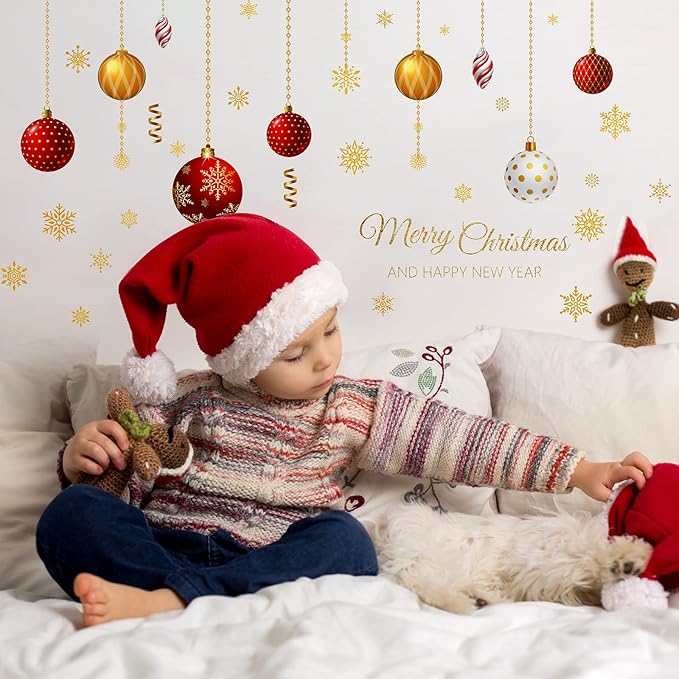 2 Sheets Christmas Wall Decals Christmas Light Bulb Wall Stickers Xmas Ball Foil Swirls Hanging Ceiling Decoration for Indoor Xmas Party Decoration Accessories