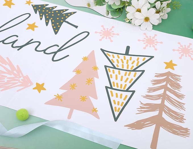 Our Little One's Winter ONEderland Decal - Winter 1st Birthday Party Decorations,Pink Green Christmas Trees Sign Stickers,Frozen Wonderland Party Wall Decals,First Snowflake Holiday Decoration